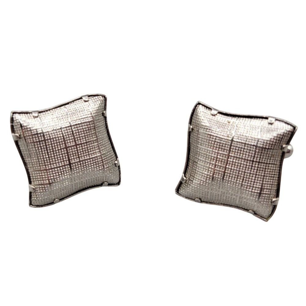 Square Textured Cufflinks Brushed Finish Silver Tone